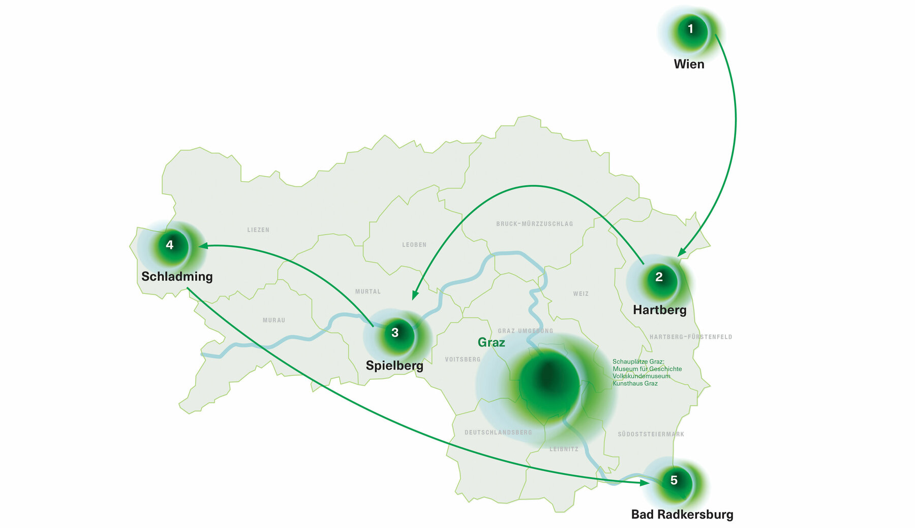 STEIERMARK SCHAU/ SHOWING STYRIA, General map of the locations of the mobile pavilion