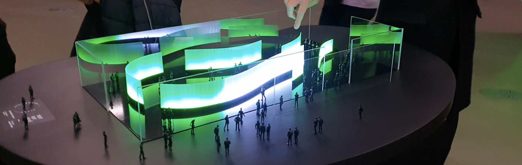 Mobiler Pavillon, dreidimensionales Modell, grün beleuchtet