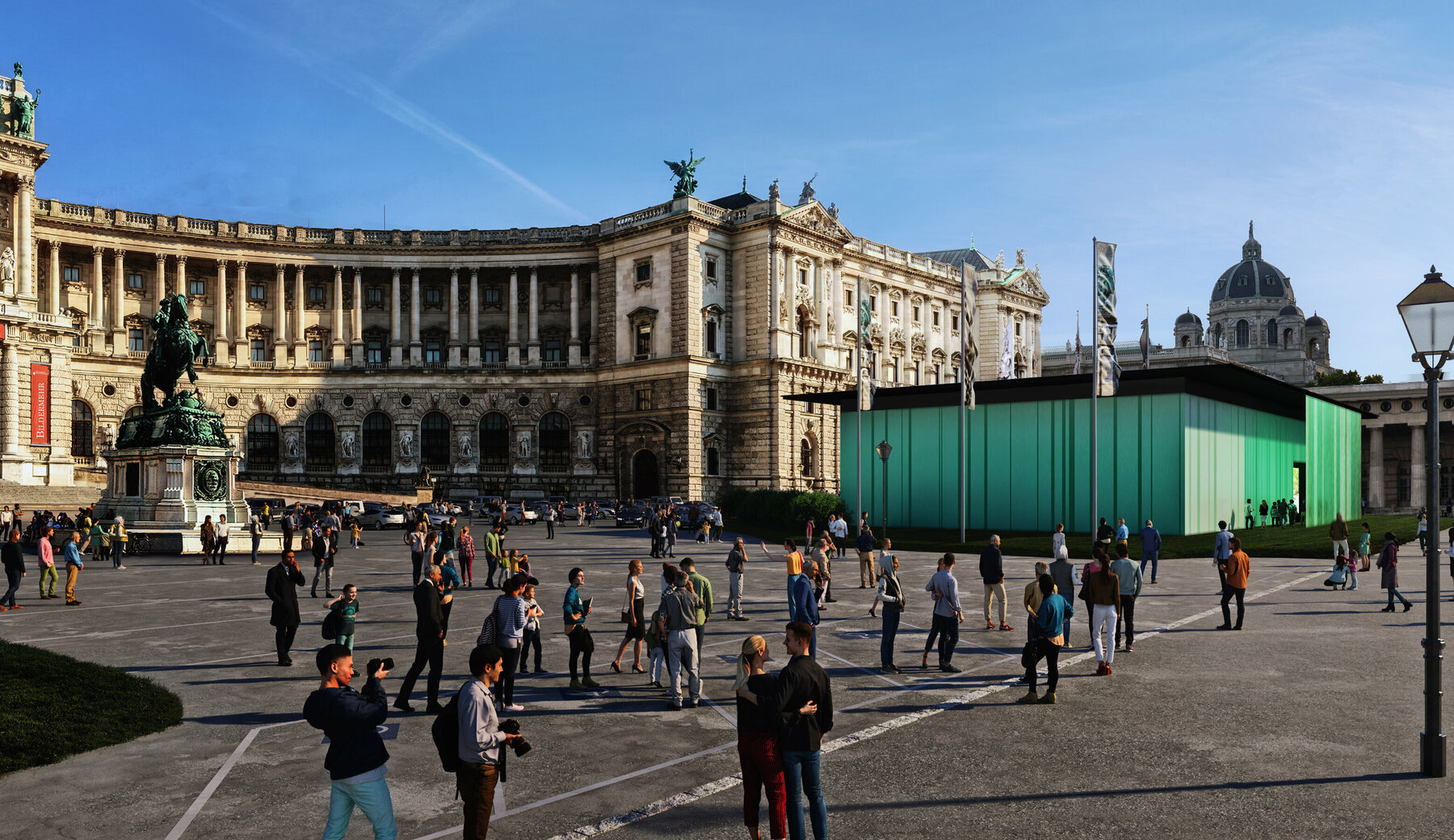 Rendering mobiler Pavillon am Wiener Heldenplatz